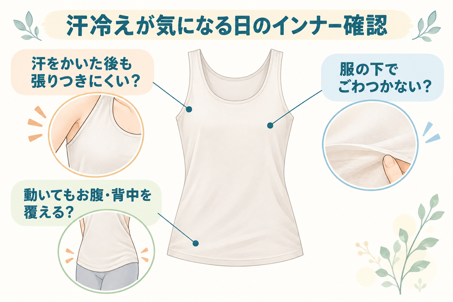 汗冷えが気になる日のインナー確認:張りつき、丈、薄さ