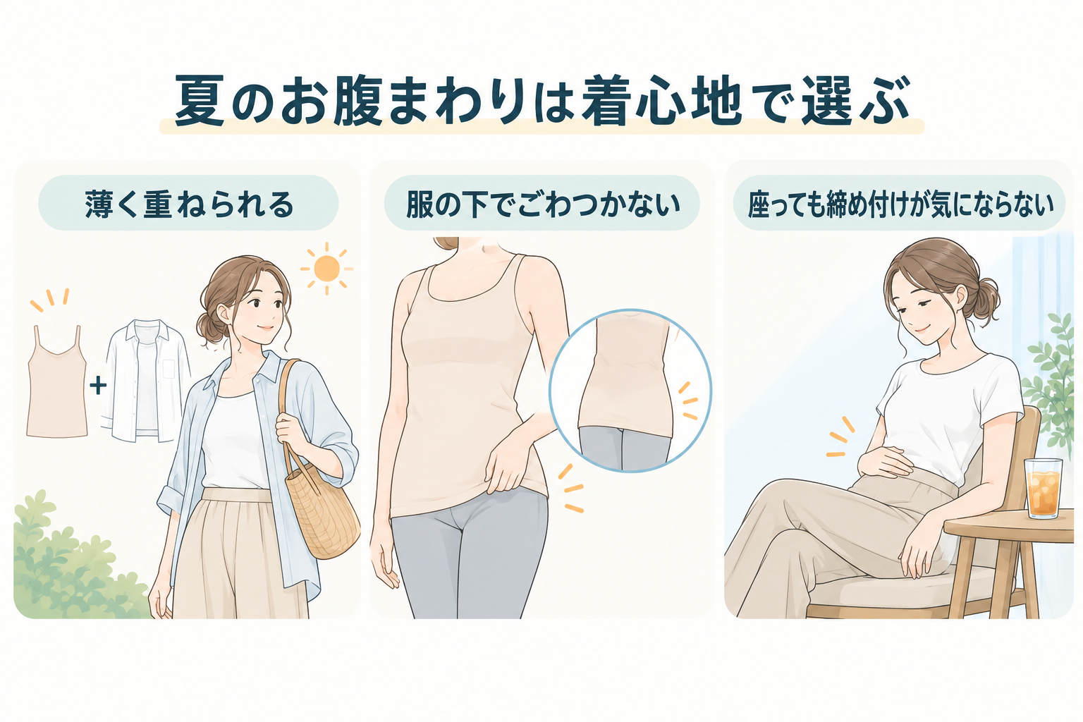 夏のお腹まわりは厚さより薄さと着心地で選ぶ