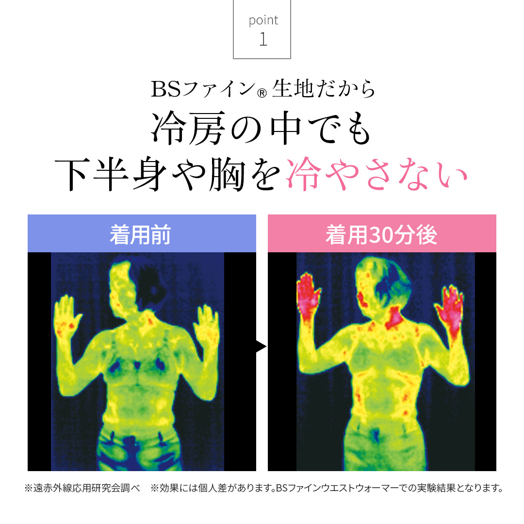 BSファインの生地だから、冷房の中でも下半身や胸を冷やさない