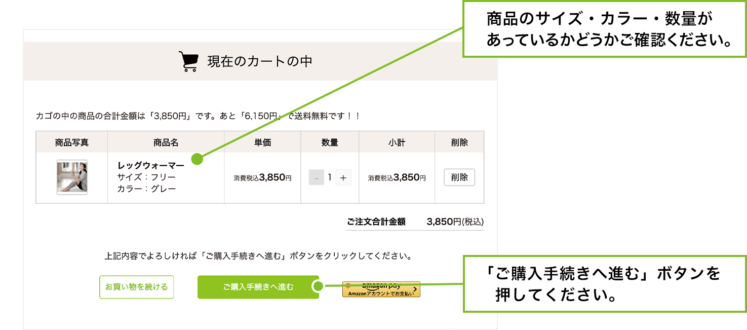 2 買い物カゴの中をご確認ください。