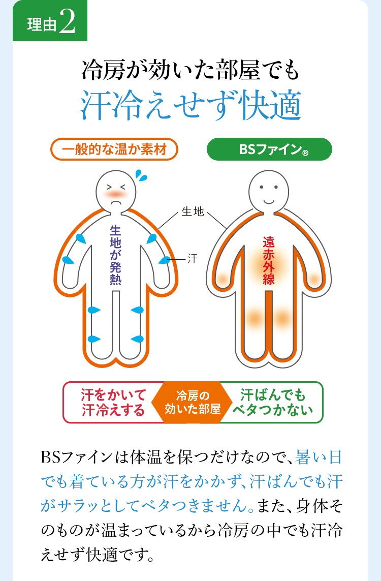 理由2 冷房が効いた部屋でも汗冷えせず快適