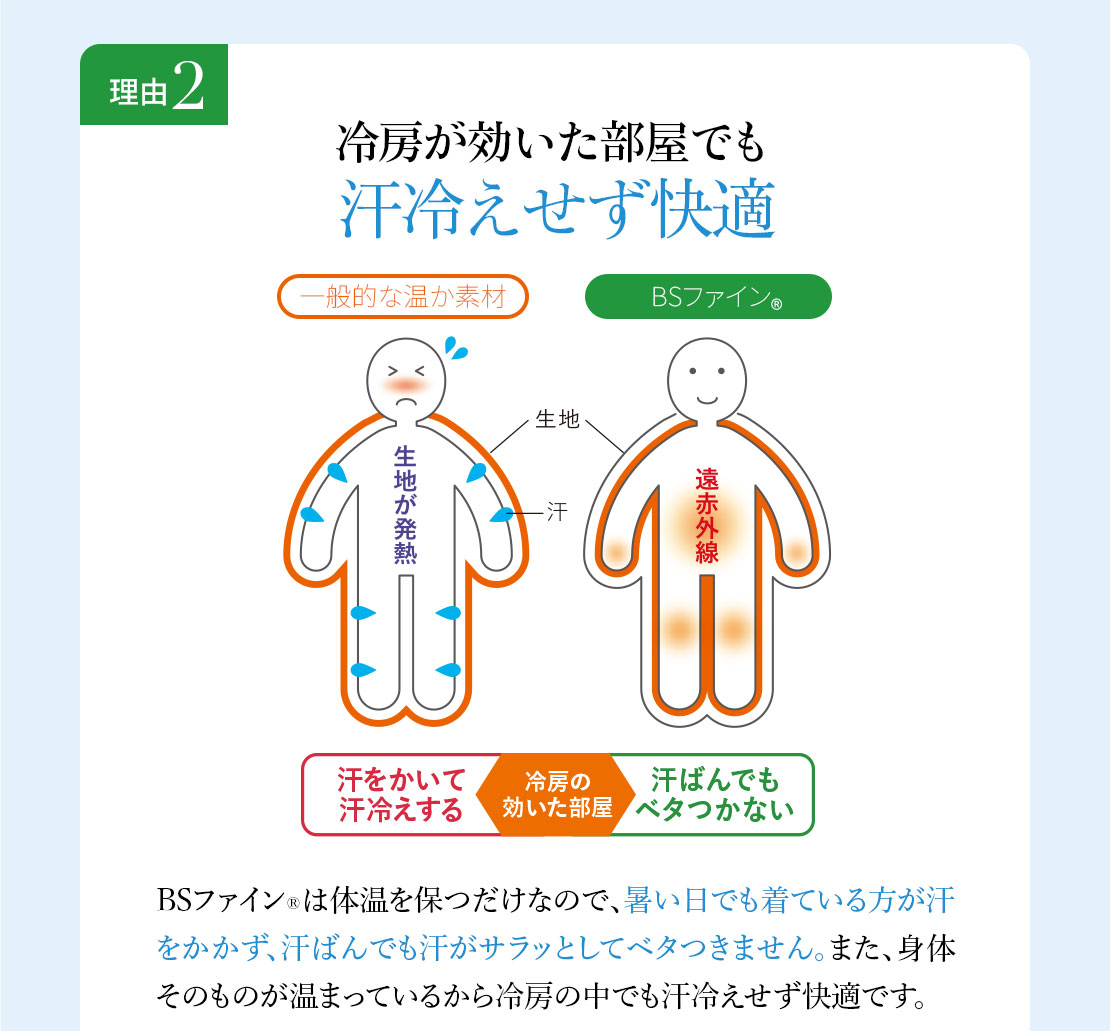 理由2 冷房が効いた部屋でも汗冷えせず快適