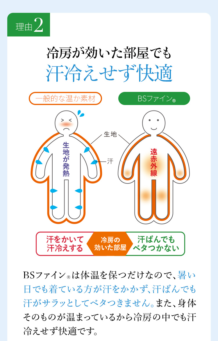 理由2 冷房が効いた部屋でも汗冷えせず快適