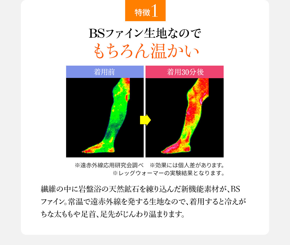 特徴1 BSファイン生地なのでもちろん温かい