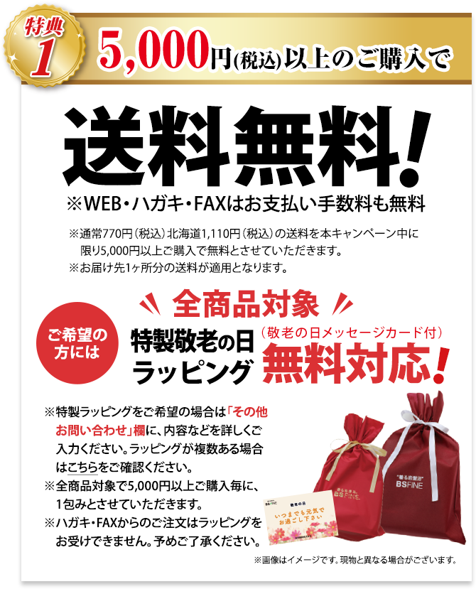 特典1 5,000円以上ご購入で、送料無料! はがき・FAX・WEB注文の場合 手数料無料