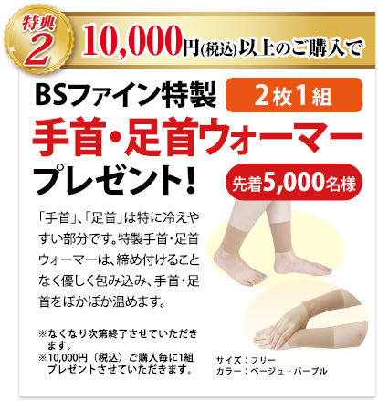 特典2 10,000円以上ご購入で、さまざまな場面でご愛用いただける BSフェイスタオル プレゼント! 先着5000名様