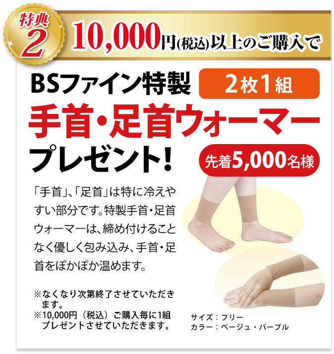 特典2 10,000円以上ご購入で、さまざまな場面でご愛用いただける BSフェイスタオル プレゼント! 先着5000名様