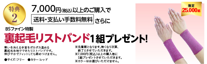 特典2 7,000円（税込）以上のご購入でリストバンド（ネイビー）1組プレゼント!