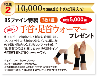 特典2 10,000円以上ご購入で、さまざまな場面でご愛用いただける BSフェイスタオル プレゼント! 先着5000名様