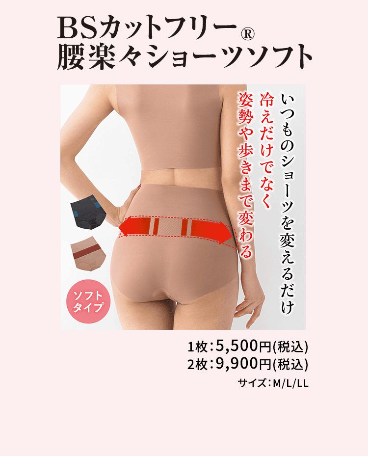 BSカットフリー 腰楽々ショーツソフト いつものショーツを変えるだけ 骨盤を支え姿勢が変わる