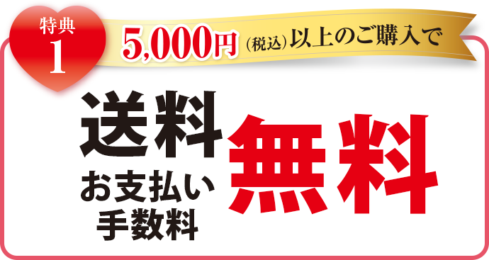 特典1 5,000円(税込)以上のご購入で送料無料 お支払い手数料無料
