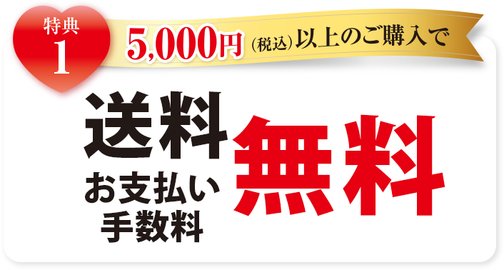 特典1 5,000円(税込)以上のご購入で送料無料 お支払い手数料無料