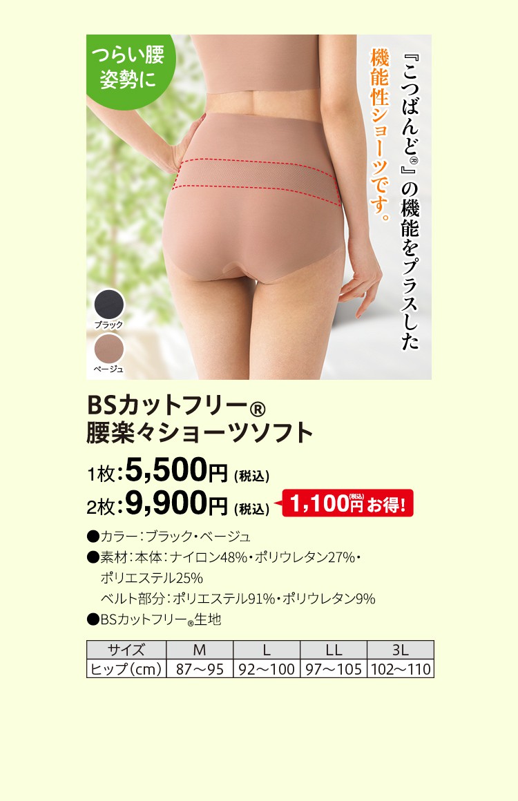 BSカットフリー® 腰楽々ショーツソフト 1枚：5,500円（税込）