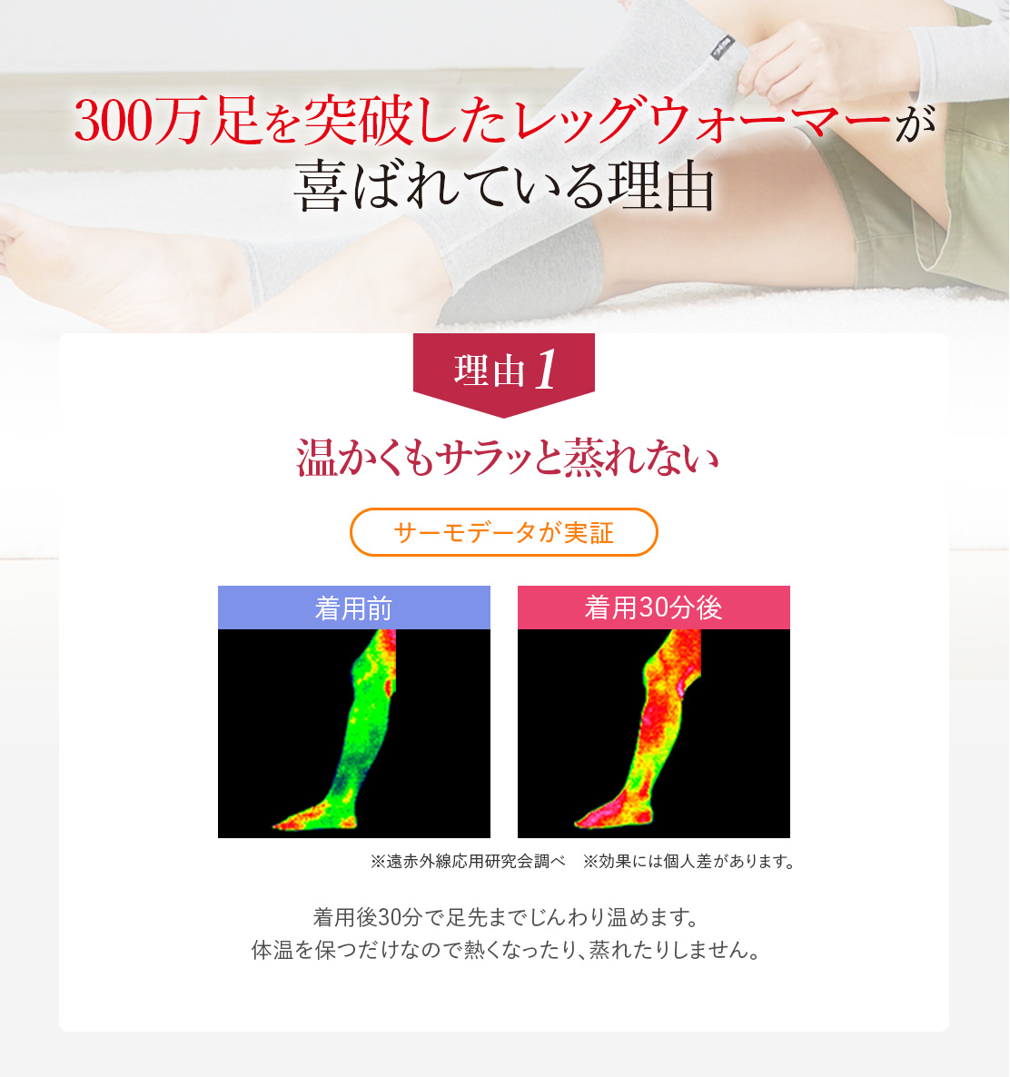 300万足を突破したレッグウォーマーが喜ばれている理由理由1
温かくもサラッと蒸れない