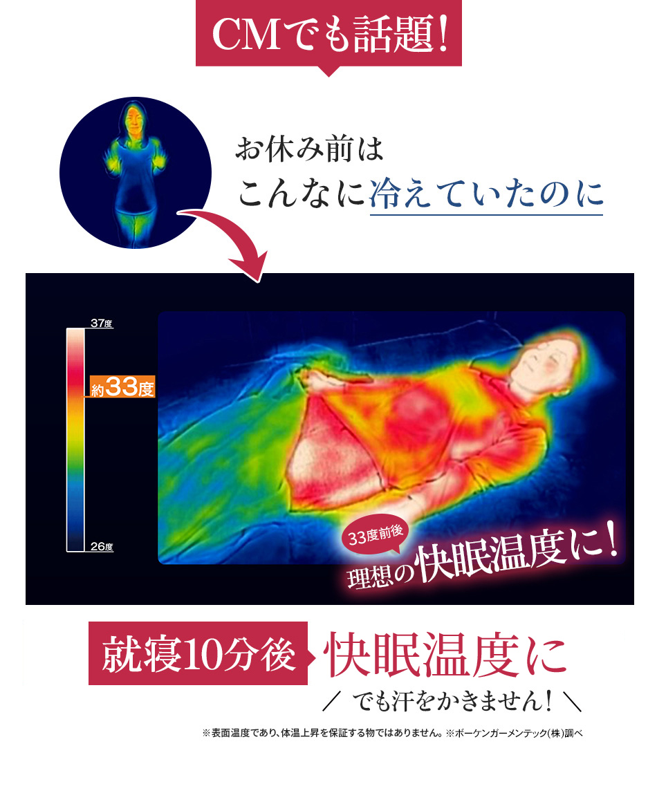 CMでも話題!就寝10分後快眠温度に でも汗をかきません!