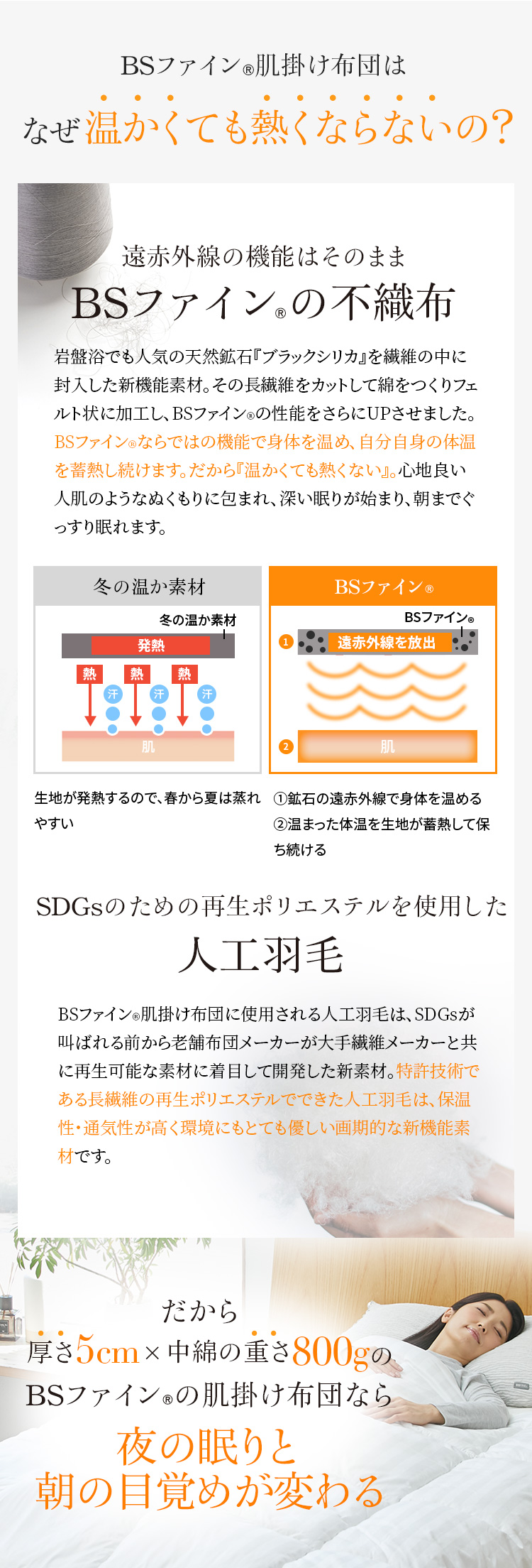 BSファイン®肌掛け布団はなぜ温かくても熱くならないの?