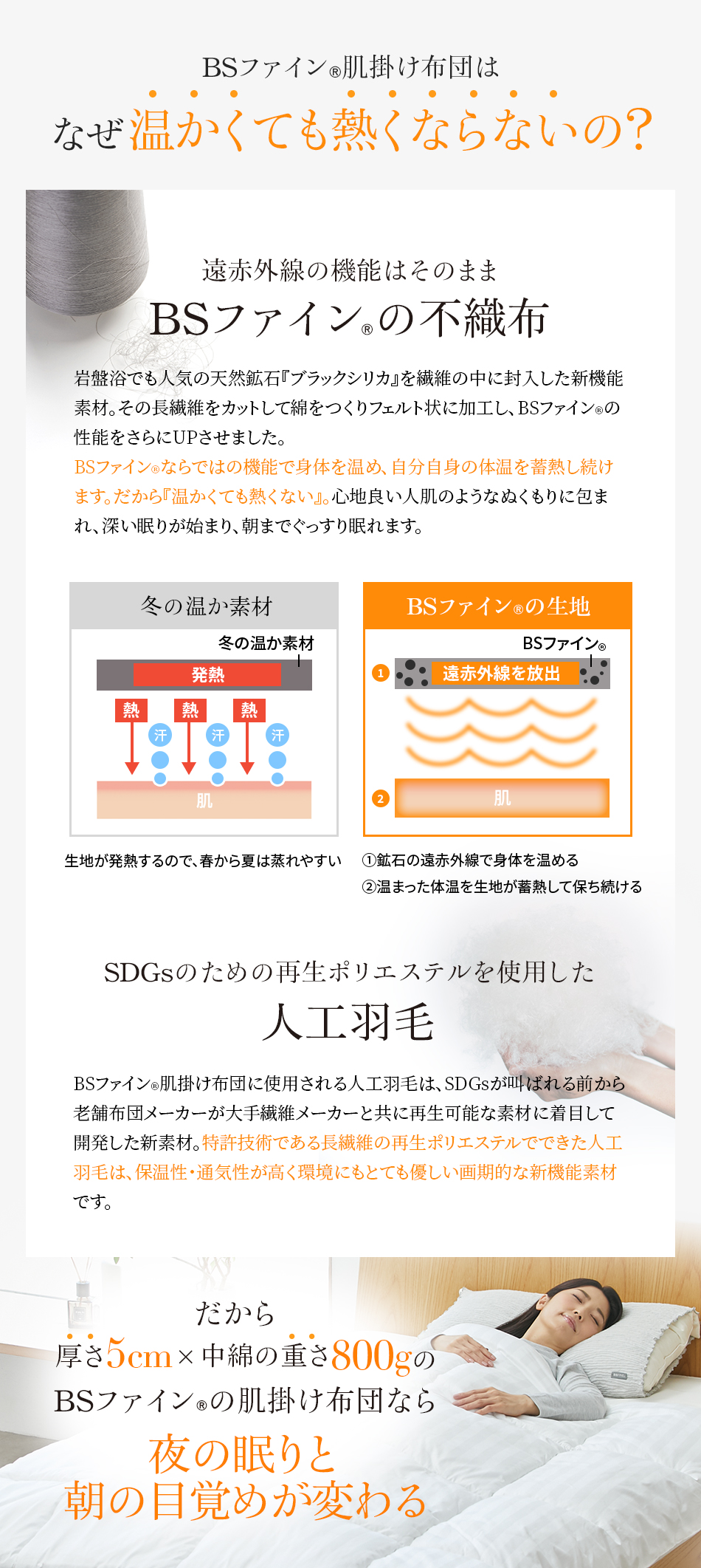 BSファイン®肌掛け布団はなぜ温かくても熱くならないの?