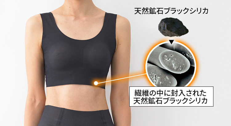 天然鉱石ブラックシリカ 繊維の中に封入された天然鉱石ブラックシリカ