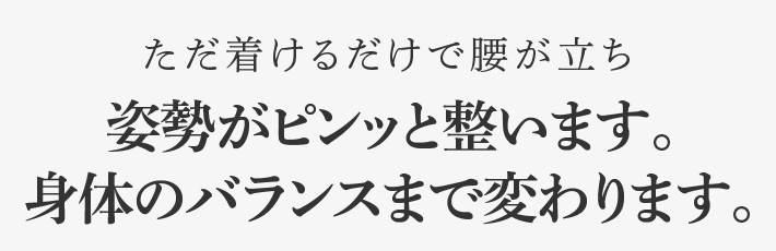 ただ着けるだけで腰が立ち 姿勢がピンッと整います。身体のバランスまで変わります。