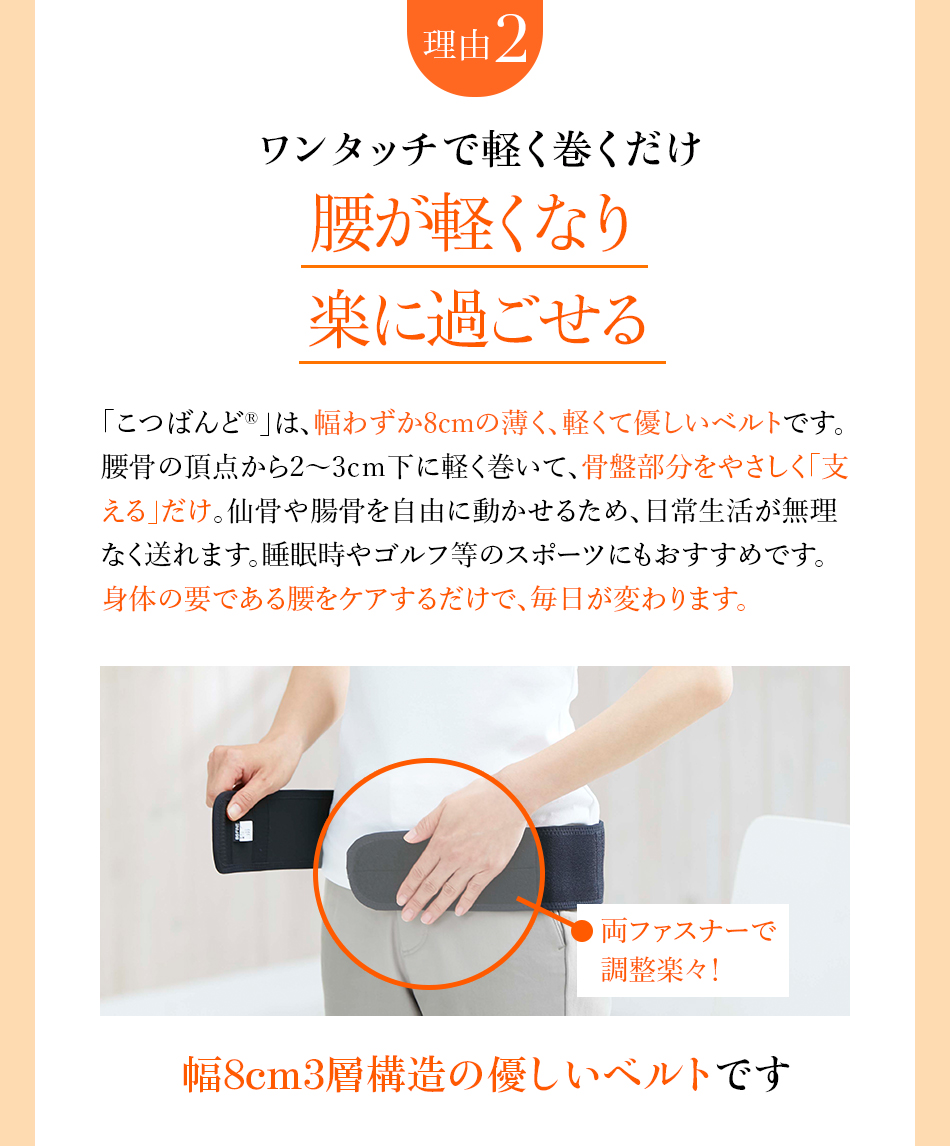 bsファイン   腰用サポーター　こつばんど　腰痛姿勢矯正 骨盤に優しく巻くだけ！姿勢が変わるこつばんど | ”着る岩盤浴