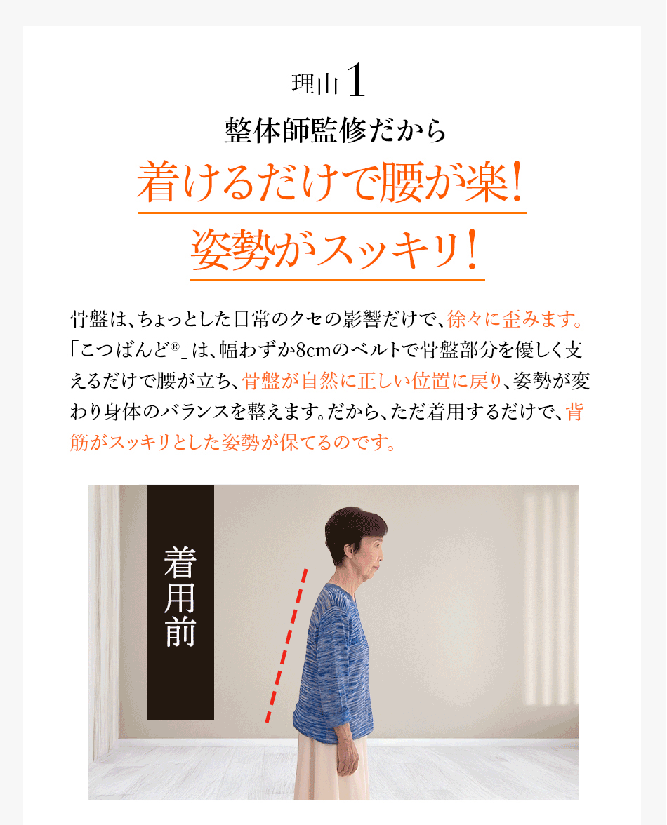 理由1 整体師監修だから着けるだけで腰が楽！姿勢がスッキリ！