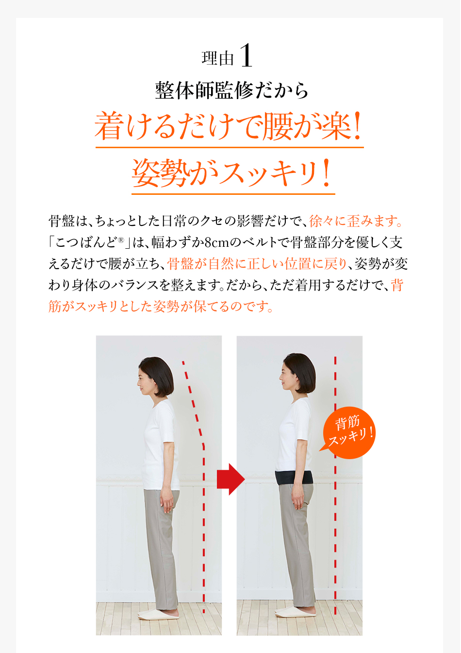 理由1 整体師監修だから着けるだけで腰が楽!姿勢がスッキリ!