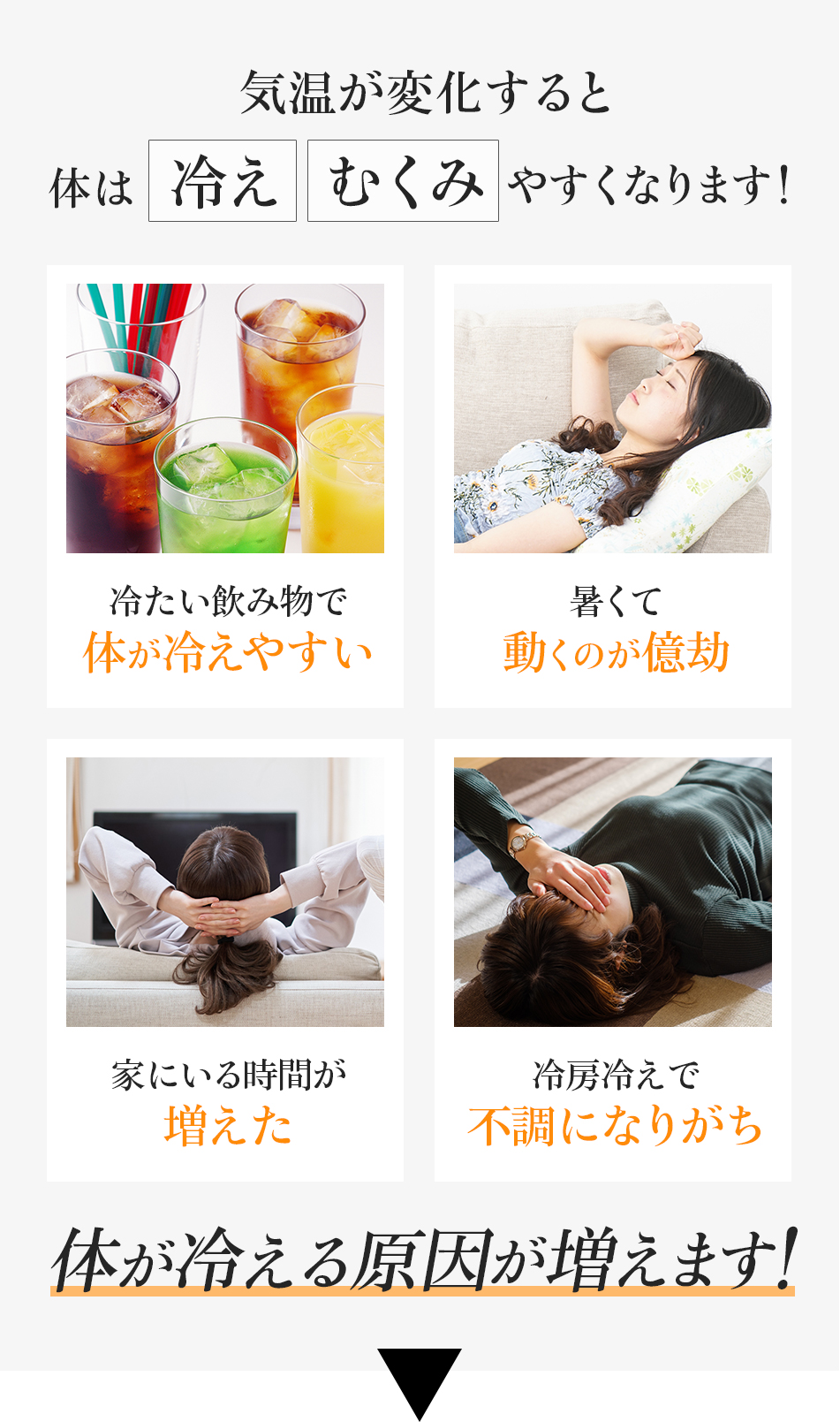 気温が変化すると体は冷え、むくみやすくなります!