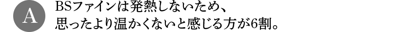 A BSファインは発熱しないため、思ったより温かくないと感じる方が6割。