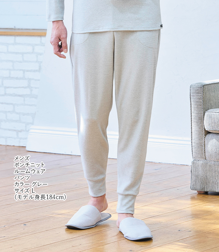 メンズ ポンチニット ルームウェア パンツ カラー グレー サイズ L (モデル身長184cm)