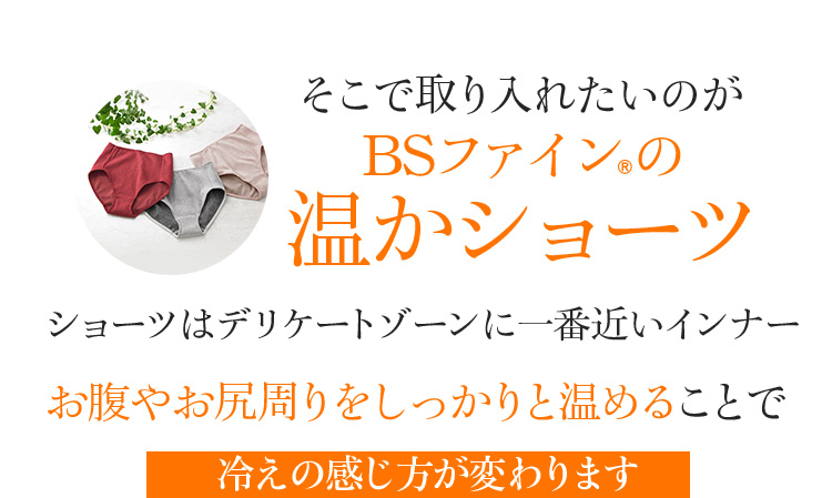 そこで取り入れたいのがBSファインの温かショーツ お腹やお尻周りをしっかりと温めることで冷えの感じ方が変わります