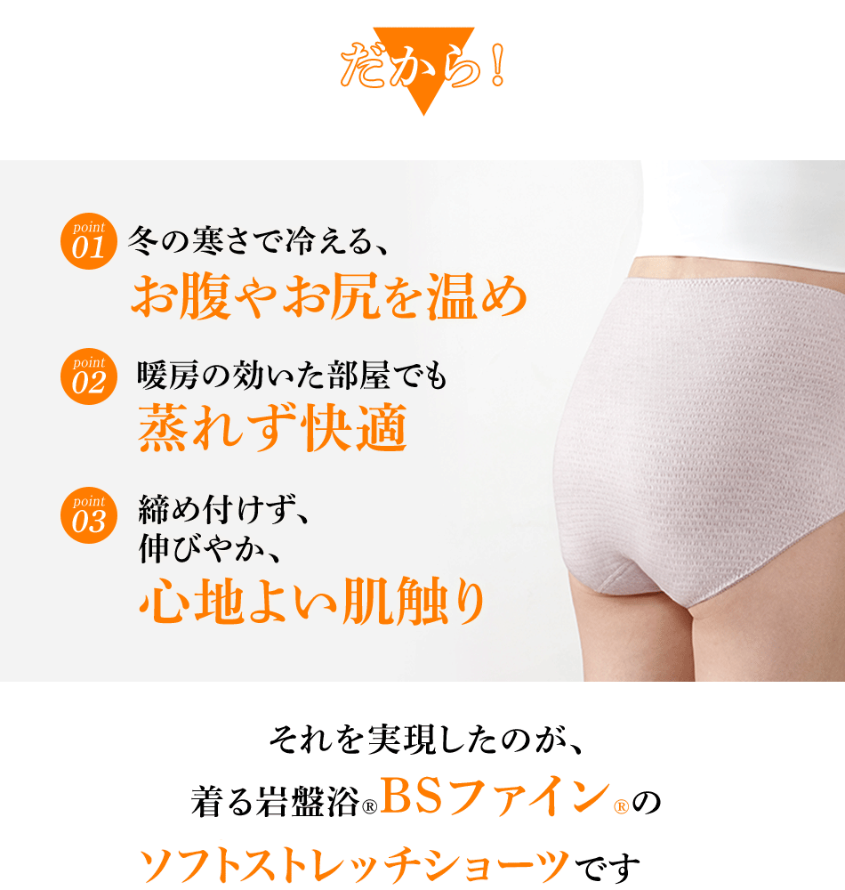 それを実現したのが、着る岩盤浴®BSファイン®の伸びやかショーツです