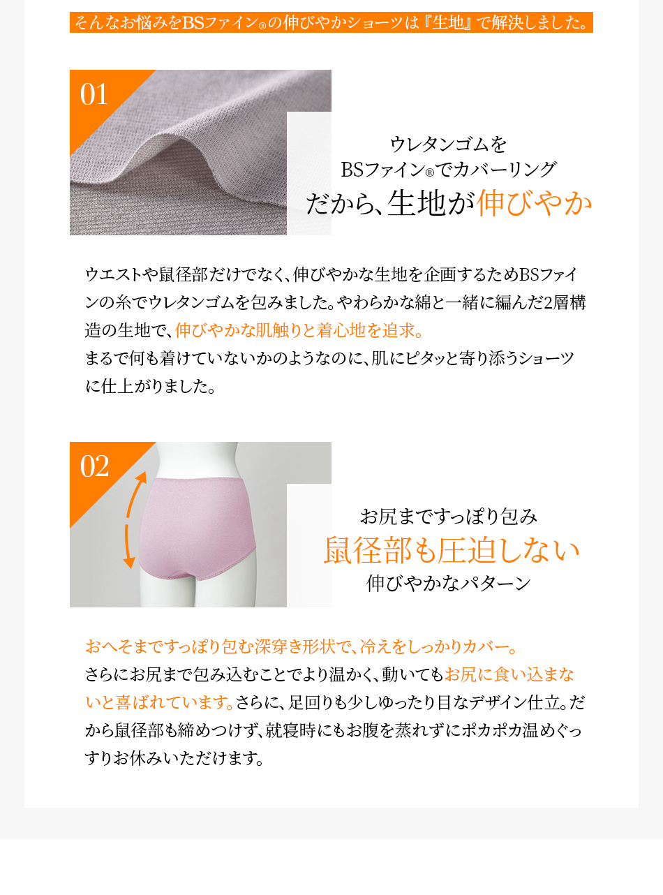 そんなお悩みをBSファイン®︎の伸びやかショーツは『生地』で解決しました。