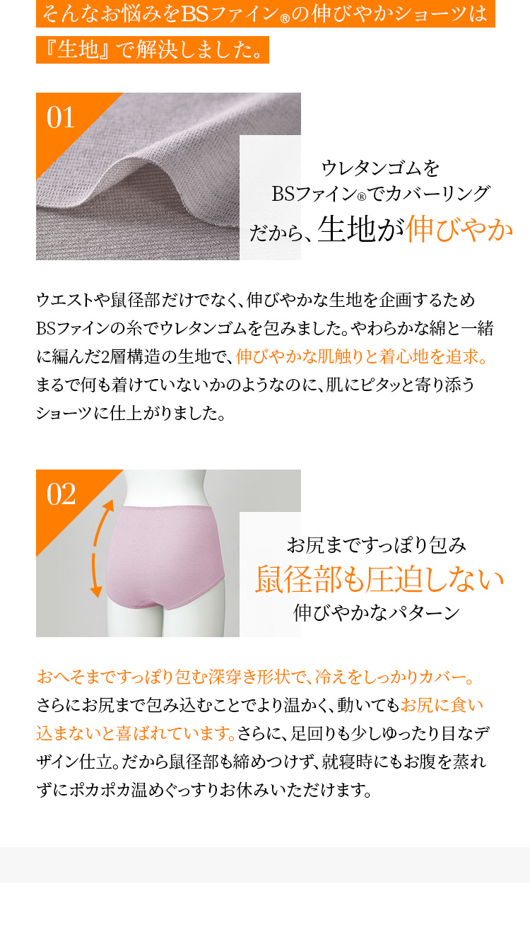 そんなお悩みをBSファイン®︎の伸びやかショーツは『生地』で解決しました。