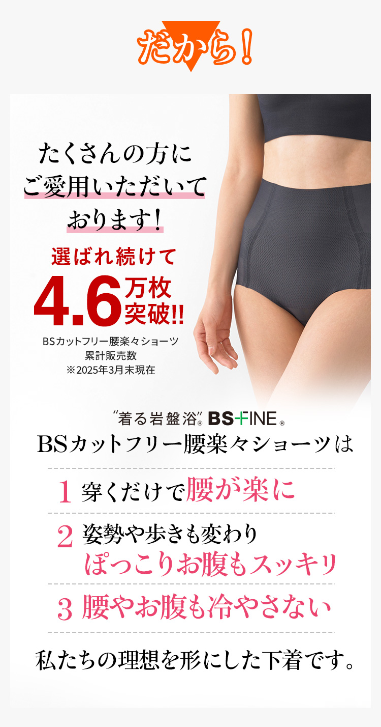 だから!“着る岩盤浴®︎”BSファイン®︎の腰楽々ショーツはたくさんの方にご愛用いただいております!