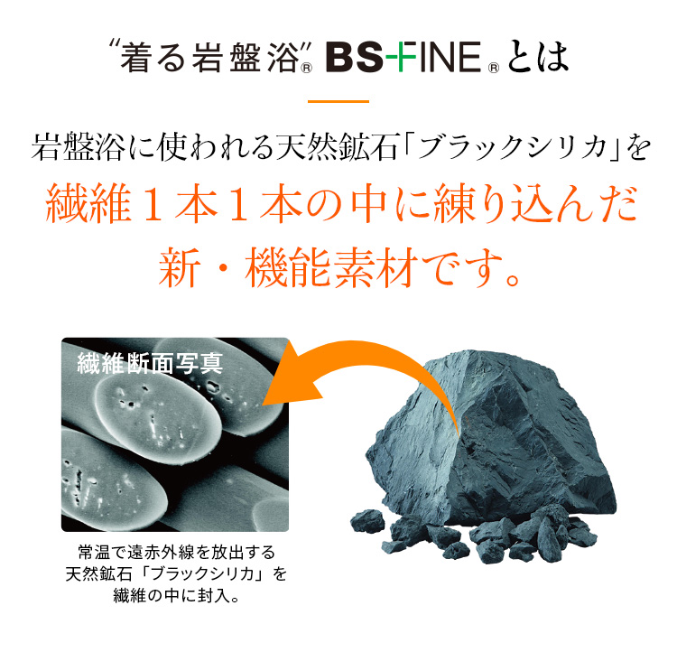 “着る岩盤浴” BS-FINE® とは繊維１本１本の中に練り込んだ 新・機能素材です。