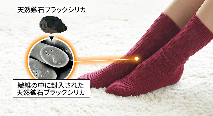 天然鉱石ブラックシリカ 繊維の中に封入された天然鉱石ブラックシリカ