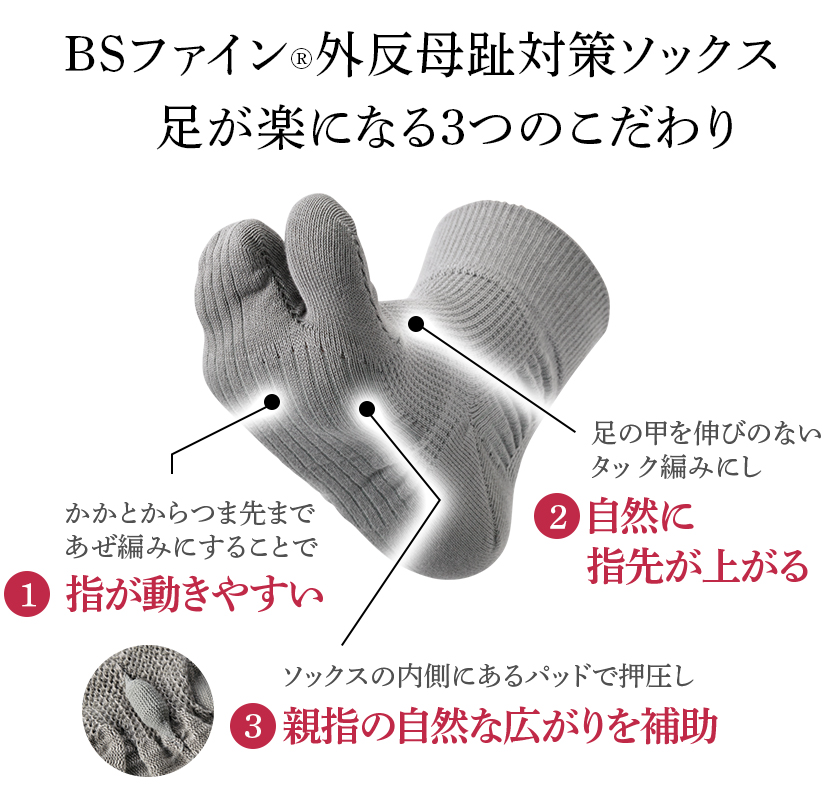 BSファイン®︎外反母趾対策ソックス 足が楽になる３つのこだわり