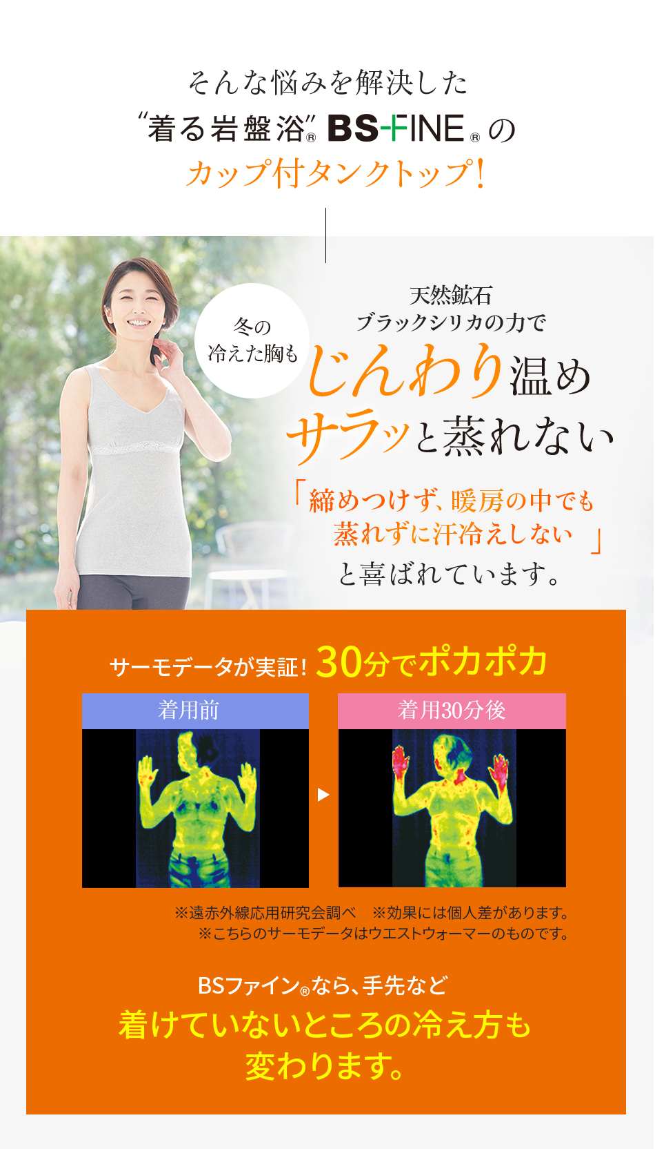 そんな悩みを解決した“着る岩盤浴®︎”BSファイン®︎のカップ付きタンクトップ
