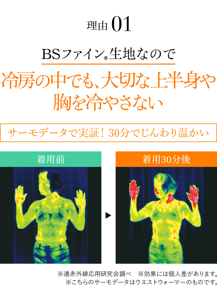 理由01 BSファイン®生地なので冷房の中でも、大切な上半身や胸を冷やさない	