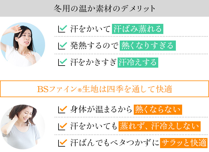 BSファイン®︎生地は四季を通して快適