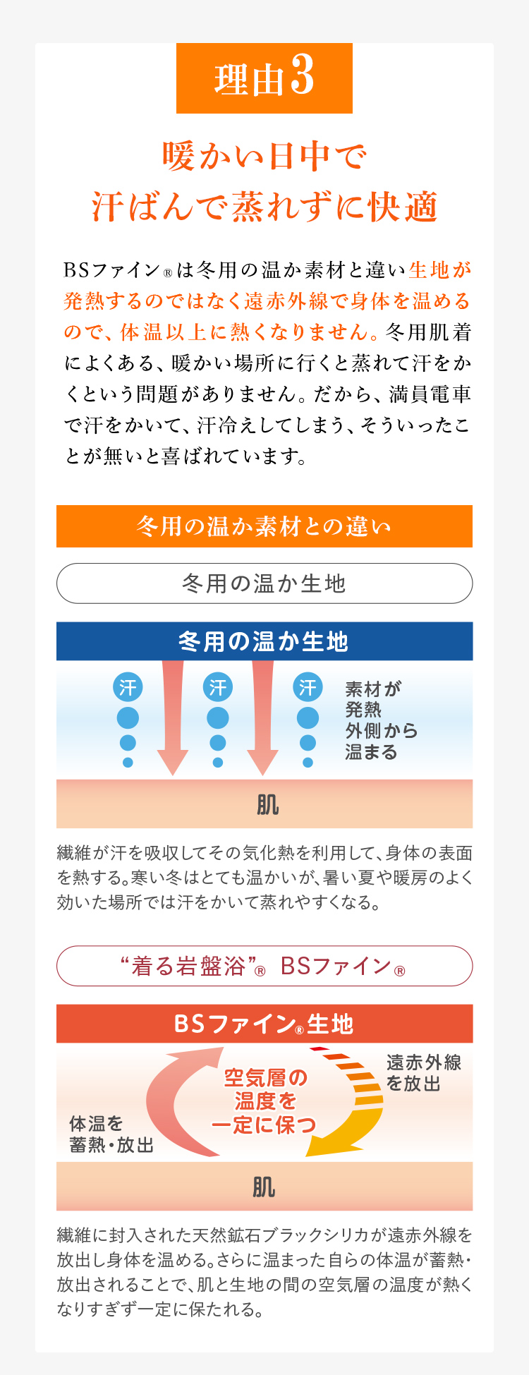 理由３ 暖かい日中で汗ばんでも蒸れずに快適