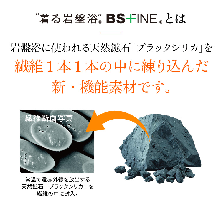 “着る岩盤浴” BS-FINE® とは繊維１本１本の中に練り込んだ 新・機能素材です。
